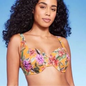 2/$30 Shade Shore push up tropical floral swim bra with ruffless 36D new